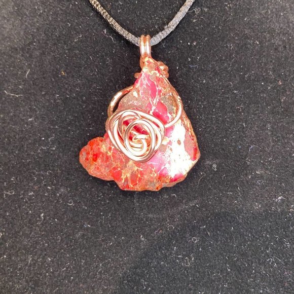 Pink Jasper Chunk Rosegold Wire Wrapped Pendant Handcrafted - Picture 2 of 10